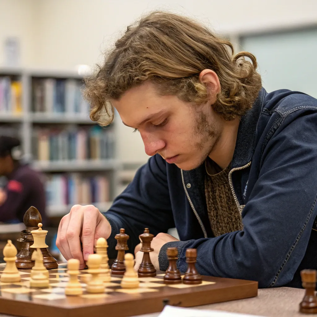 Chess player in action